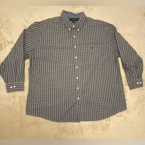 US POLO ASSN MENS PLAID‎ BUTTON DOWN DARK GRAY SIZE 2XL